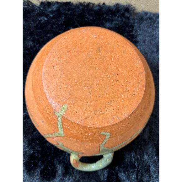 Handcrafted Rustic Terracotta & Olive Green Ceramic Bowl With Handles Glazed - Picture 3 of 9
